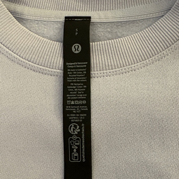 Lululemon Unisex Light Steady State Crewneck ~ Size Small ~ Serene Blue - Picture 3 of 8
